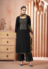 Ambarlyn Rayon Embroidered Salwar Kameez Suit with Bandhani Printed Dupatta | Palazzo Pants